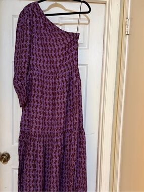 One-Shoulder Purple Printed Maxi Dress